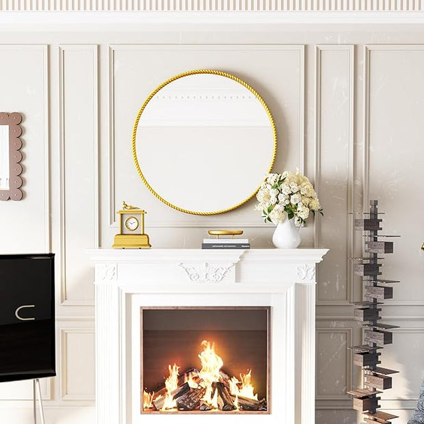 PROHOMEWARE Gold Round Bathroom Mirrors, 24 inch Circle Wall Mounted Hanging Mirror for Entryway, Living Room, Hallway, Bathroom, Bedroom