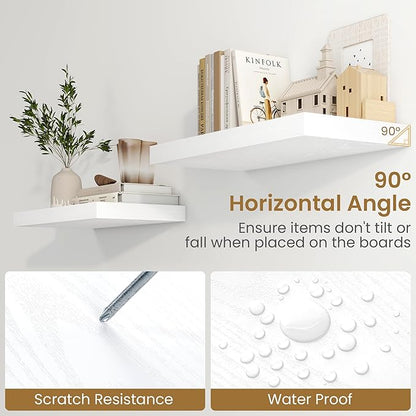 Fun Memories White Floating Shelves 36 Inch Long, 9.3 Inch Deep Floating Shelf 2 Pack for Wall Bathroom, Living Room, Kitchen, Large Long Wall Shelves with Heavy-Duty Bracket for Books Decor