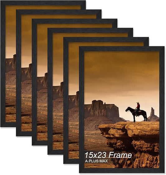 A PLUS MAX 15x23 Picture Frame Set of 6, Black Engineered Wood Frame for 15 x 23 Inch Picture Poster Photo, Light Weight 15 by 23 Frame with Wood-grain for Wall - 6 Pack/Black/15 x23