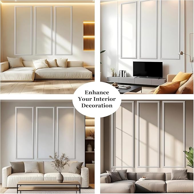 3 Set Peel and Stick Wall Molding Kit, Premade Self Adhesive Wainscoting Panels, Ready to Assemble Accent Molding Trim for Interior Wall Moulding Decor (24x72in)