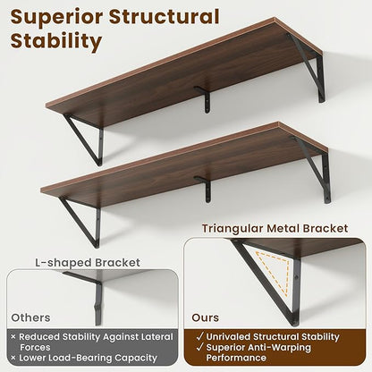 Deep Floating Shelves for Wall,36Wx8D Wall Mounted Shelves Set of 2,Wall Storage Floating Shelf with Sturdy Metal Brackets for Living Room,Bathroom,Kitchen,Office,Walnut