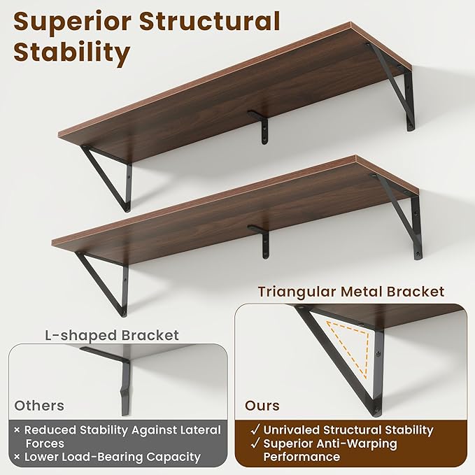 Deep Floating Shelves for Wall,36Wx8D Wall Mounted Shelves Set of 2,Wall Storage Floating Shelf with Sturdy Metal Brackets for Living Room,Bathroom,Kitchen,Office,Walnut