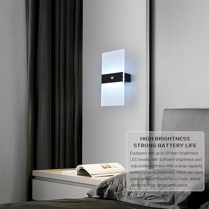 LED Wall Sconces 2Pack,2200mah Battery Operated Magnetic Wireless Wall Lamp, Motion Sensor Modern dimmable Wall Light with Button Switch for Bedroom Living Room Hallway