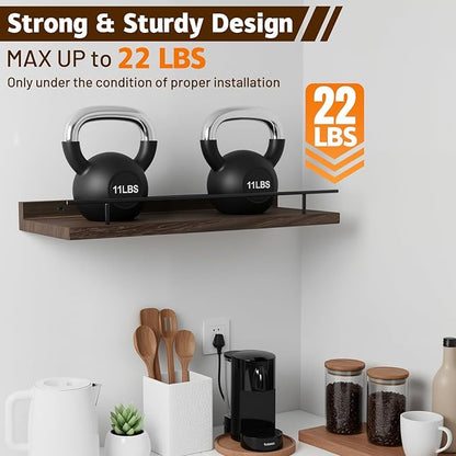 Floating Shelves Set of 3, 15.74 inches Rustic Wood Wall Shelves for Bathroom，Bedroom, Living Room, Kitchen & Book, Hanging Display Decor Organization Shelf with 22 lbs Capacity