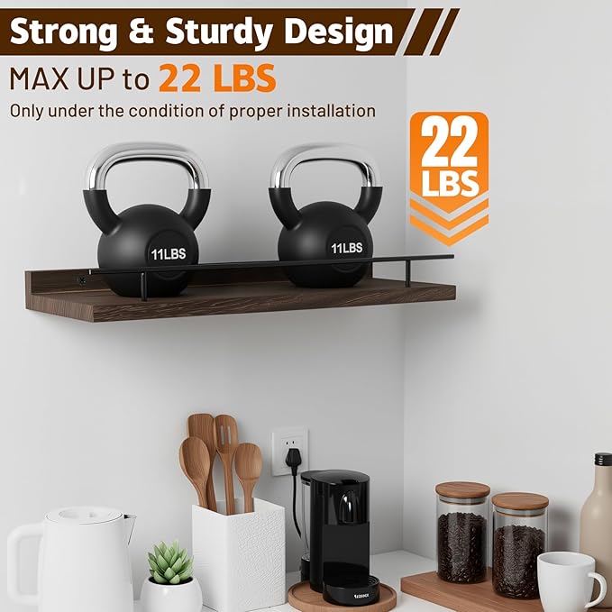 Floating Shelves Set of 3, 15.74 inches Rustic Wood Wall Shelves for Bathroom，Bedroom, Living Room, Kitchen & Book, Hanging Display Decor Organization Shelf with 22 lbs Capacity