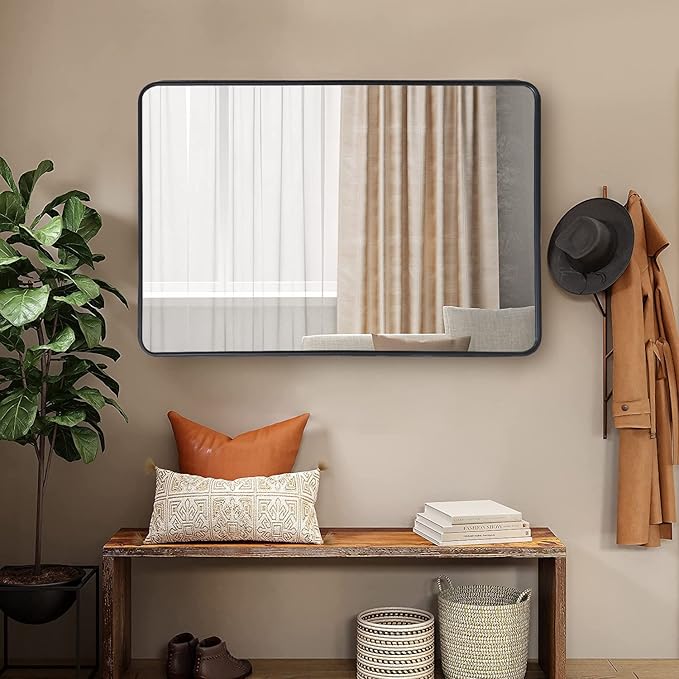 ZenStyle Black Metal Framed Rectangular Wall Mirror 24