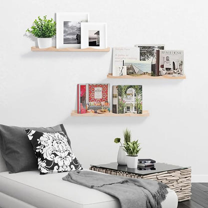 AZSKY Floating Bookshelf for Kids, Cloud Picture Ledge Shelf Natural 23.6 Inches Nursery Book Shelves Set 3, Baby Book Shelf for Kids Room, Toddler Room, Nursery Decor