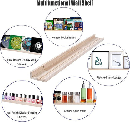 AZSKY 36 Inch Floating Shelves,Wall-Mounted Photo Ledge Shelves Set of 3,Natural Wood Shelves for Display Items What You Want,3 Same Sizes