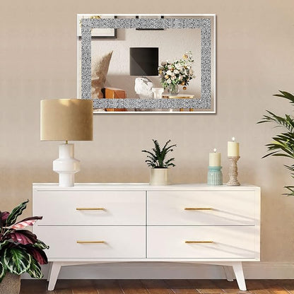Ruomeng Wall Mirror Rectangular Crystal Crush Diamond Mirror for Home Decoration Accent Mirror for Bathroom, Entryway and Bedroom, 20" x 28"