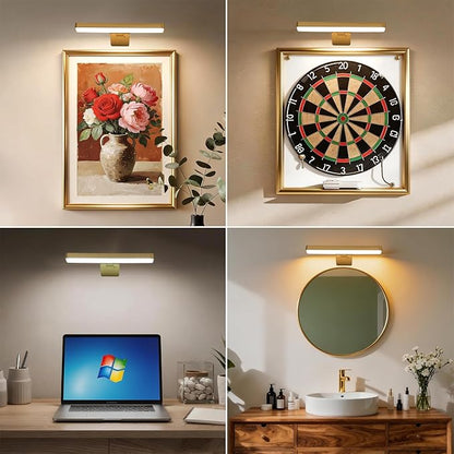 Battery Operated Picture Lights for Wall, Gold Wireless Art Light for Paintings, Rechargeable Display Light for Picture with Remote, 3 Color Poster Lights for Portraits Frame Wall Decor (2 Pack)