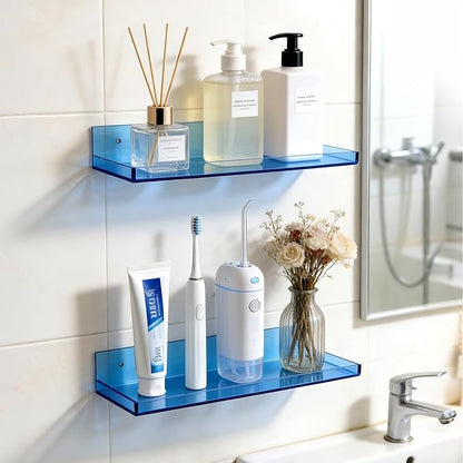 Floating Shelves for Wall Acrylic Wall Shelves for Bedroom Bathroom Living Room Kitchen 16.5X5.5'', Pack of 2, Blue