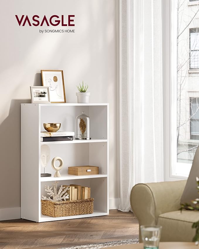 VASAGLE CUSTOS Collection - Bookshelf, 3-Tier Bookcase, Book Shelf, Open Storage Shelf, 9.4 x 23.6 x 32 Inches, for Living Room, Home Office, Dinning Room, Cloud White ULBC163T14