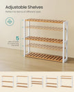SONGMICS Bamboo Bathroom Shelf, 3-Tier Adjustable Plants Rack, Wall-Mounted or Stand, in The Living Room, Balcony, Kitchen, 5.9 x 23.6 x 21.3 Inches, Natural and Cloud White UBCB13WN