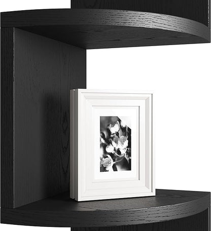 GREENDEW 5-Tier Wall Mount Radial Floating Corner Shelf, Wood Display Storage Shelves for Home Office Decor (Black)