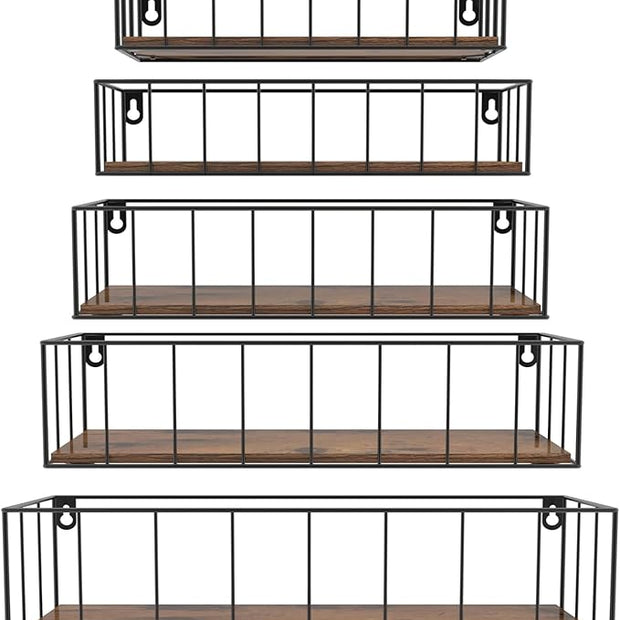 CRUGLA Floating Shelves Wall Mounted Set of 5, Hanging Storage Wall Shelf with Rail for Bathroom, Bedroom, Living Room, Kitchen