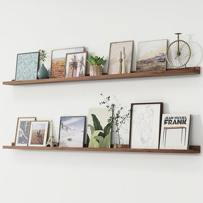 Picture Ledge Shelf, Floating Shelves Set of 2, 72 Inches Long Large Nursery Book Shelves for Toys Storage, Kids Bookshelf Wall Mounted for Living Room Bedroom Decor Books Photo Frames, Walnut