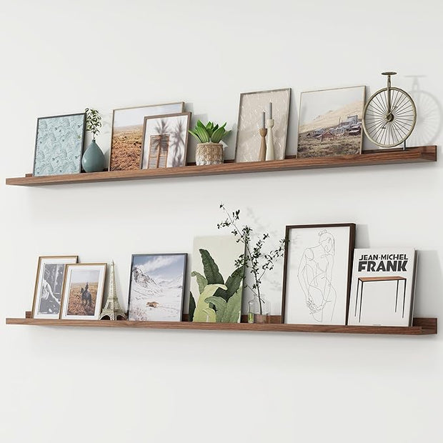 Picture Ledge Shelf, Floating Shelves Set of 2, 72 Inches Long Large Nursery Book Shelves for Toys Storage, Kids Bookshelf Wall Mounted for Living Room Bedroom Decor Books Photo Frames, Walnut