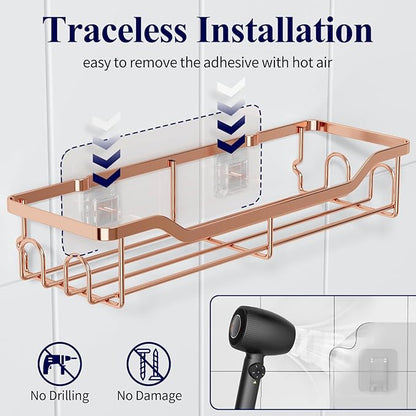Kitsure Shower Caddy Large - Adhesive Shower Organizer, Stainless Steel Shelf for Inside Shower, No Drill Bathroom Organizers and Storage, Home Decor Accessories, 2 Pack, Rose Gold
