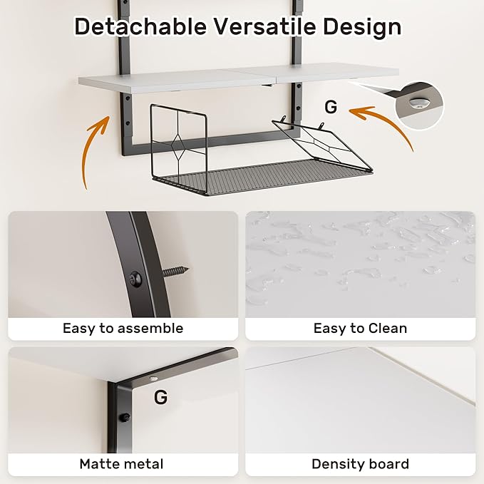 Floating Shelf for Wall- 31.5"x 24" 3+1 Tier White Bathroom Floating Shelves with Basket for Bathroom, Living Room,Bedroom and Kitchen