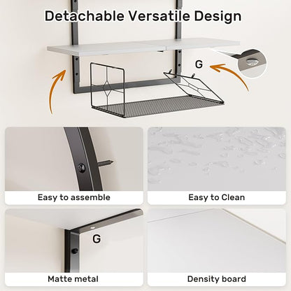 Floating Shelf for Wall- 31.5"x 24" 3+1 Tier White Bathroom Floating Shelves with Basket for Bathroom, Living Room,Bedroom and Kitchen