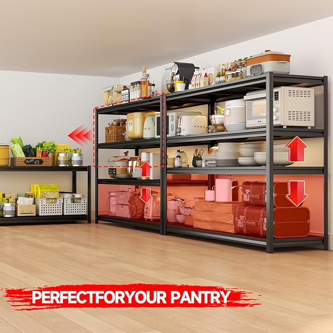 Kitchen Storage Shelves, 5-Tier Adjustable Heavy Duty Metal Kitchen Shelving Unit, Kitchen Appliance Shelf for Storage, Free Standing Organizer Shelf (39.4" W× 15.8" D ×63" H)