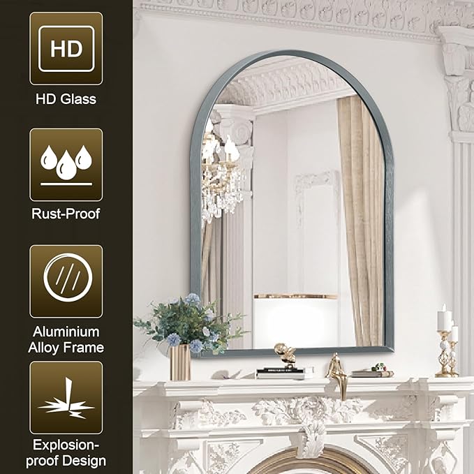 Arch Bathroom Mirror, Metal Frame Vanity Mirror, Dresser Mirror, Arch Decorative Mirrors for Living Room Bedroom Entryway Mantle 28