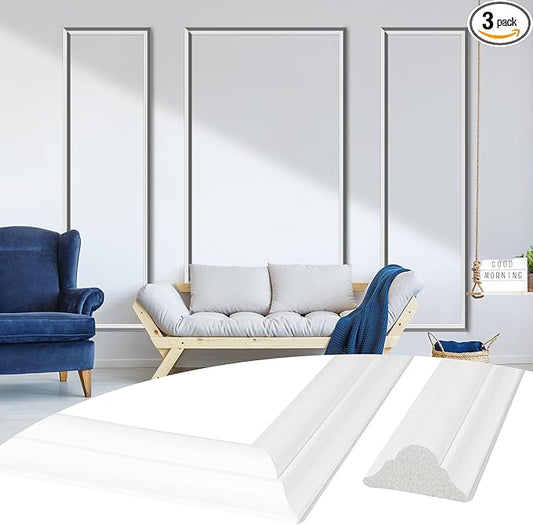 Sunnyglade 3 Frame Pre-Cut Wall Molding kit, Ready to Assemble Wainscoting Panels for Interior Wall Décor, Bedroom Living Room Office Accent Wall - Easy Installation with Glue (3)