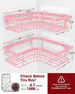 Corner Shower Caddy - 2 Pack, Adhesive Shower Organizers, Rustproof Stainless Steel Shower Shelves with 8 Hooks, No Drilling Bathroom Organizers and Storage Racks, Space-Saving, Pink, X-Large