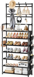 Shoe Rack 7 Tier Shoe Organizer Storage 21-28 Pairs Closet Shoes Rack for Front Door Entrance Shoe Rack Organizer with Hooks Side Pocket Entryway Large Capacity Shoe Shelf Tower Garage