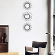 3 Pack Metal Mirrors for Wall Sunburst Wall Mirrors Home Décor Decorative Hanging Wall Art for Living Room Bedroom Entryway (Black, Flower+Sunburst)