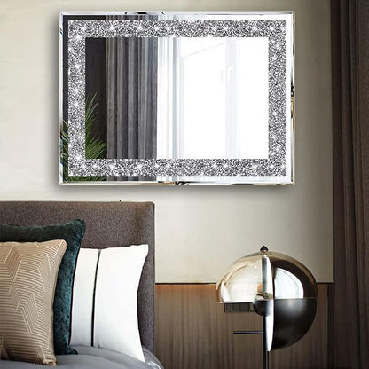 2 Piece Wall Mirrors, Crush Diamond Wall Décor Silver Decorative Mirrors for Living Room , Bedroom, Bathroom. (11”x15”)