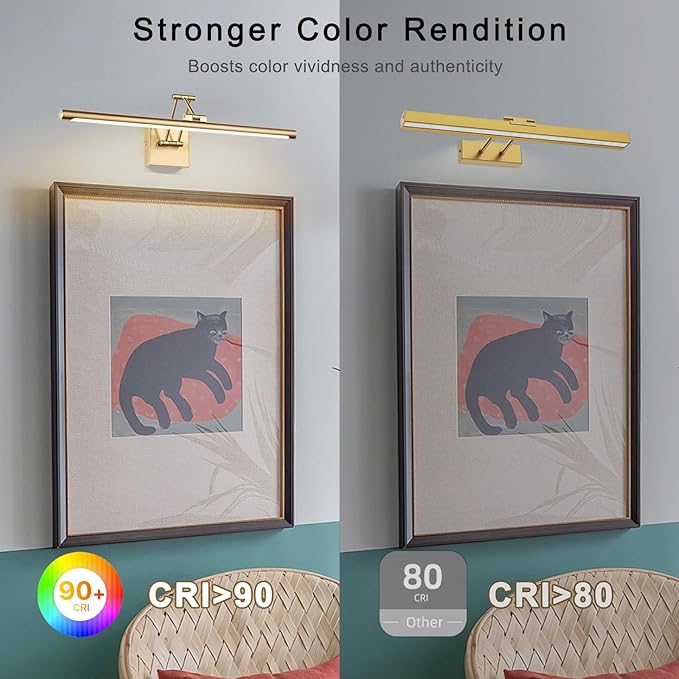 Brass Picture Light for Painting LED Gold Art Light Hard-Wired Picture Frame Lights 24 Inch Gallery Wall Light Modern Painting Lamps with Adjustable Swing Arm Display Lamp for Wall Artwork Warm White