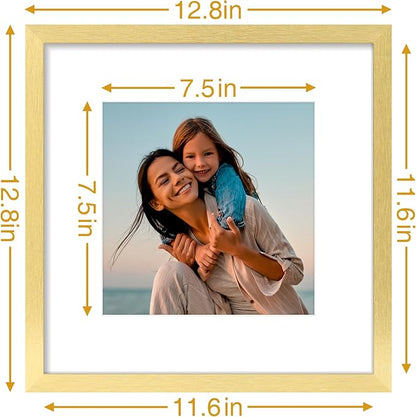 Vittanly 12x12 Picture Frames Set of 4, Display Pictures 8x8 with Mat or 12x12 without Mat, Gallery Frame for Wall Display, Engineered Wood with Shatter Resistant Plexiglass, Gold