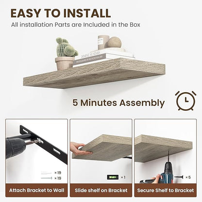 55 Inch Floating Shelves, 12 Inch Deep Floating Shelves for Wall, Floating Shelf with Invisible Brackets, Deep Shelves for Bathroom, Bedroom, Living Room, 1 Pack, Grey