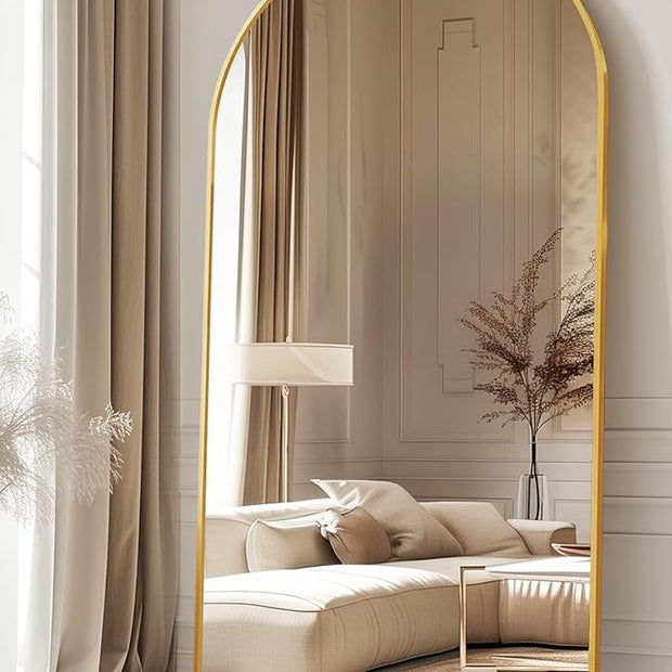 Antok 78" x38” Arched Full Length Floor Mirror, Gold Aluminum Frame, Free Standing/Wall Mount/Leaning for Bedroom, Living Room, Dressing Room