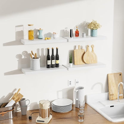 Bellsal White Engineered Wood Wall Shelf Set of 6, 16" Modern Floating Shelves for Kitchen, Living Room, Bedroom, Bathroom Storage, Book Shelf Home Decor