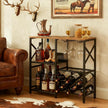 Wine Bar Cabinet, Rustic Freestanding Wine Rack with Glass Holder and Fence, Bar Cabinet with 2 Tier Storage, Liquor Shelf for Home Bar, Rustic Brown