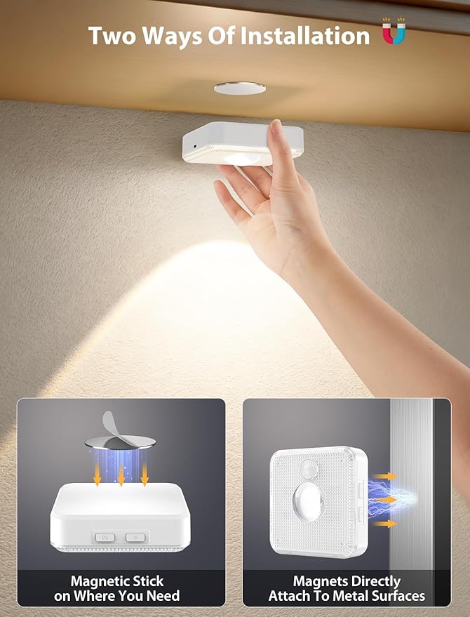GBEAST 6 Pack Under Cabinet Lighting, Puck Lights with Remote,Motion Sensor Light Indoor,3 Color Temps & 9 RGB Colors Dimmable Closet Light,Rechargeable Under Counter Lights for Kitchen,Bedroom,Shelf