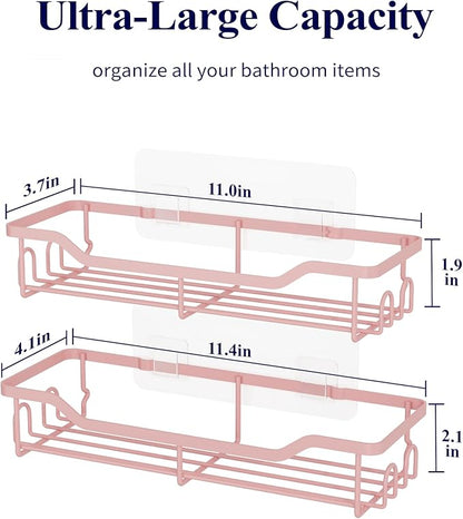 Kitsure Shower Caddy Large - Adhesive Shower Organizer, Stainless Steel Shelf for Inside Shower, No Drill Bathroom Organizers and Storage, Home Decor Accessories, 2 Pack, Pink