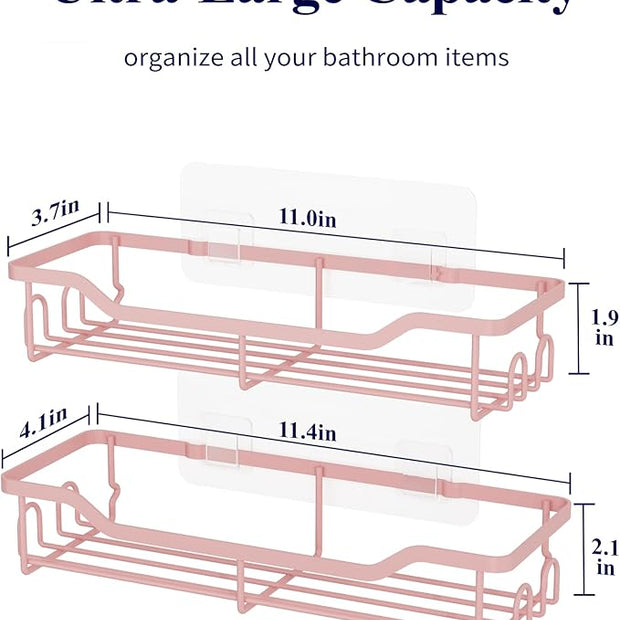 Kitsure Shower Caddy Large - Adhesive Shower Organizer, Stainless Steel Shelf for Inside Shower, No Drill Bathroom Organizers and Storage, Home Decor Accessories, 2 Pack, Pink