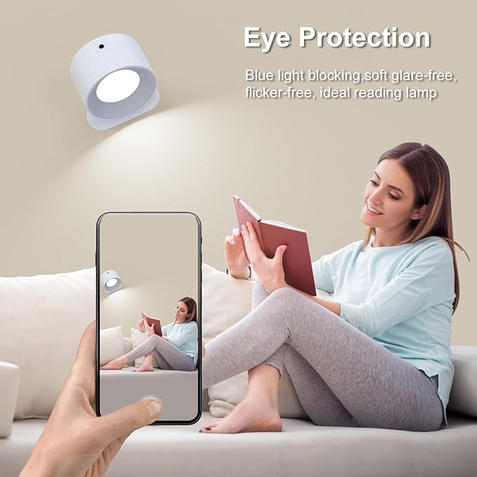 3Pack Battery Operated Wall Sconce, 3 Color Modes 3 Brightness Levels 360°Rotation Lighting Timer Touch & Remote Control, Wall Mounted Lamp LED Wall Lights for Bedroom Reading Bedside (White)