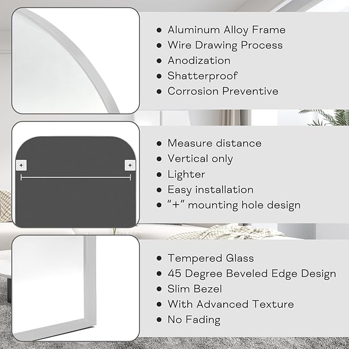 Modern Large Wall Mirror, Modern Mantel Minimalist Home Decor, Brushed Silver Metal Framed Arched Mirror for Living Room, Bedroom, Fireplace, Mantle, Entryway, Bathroom, 36