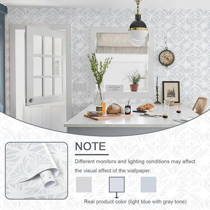 Blue Wallpaper Coastal Peel and Stick Wallpaper Boho 393"x17.3" Blue and White Wall Paper Geometric Contact Paper Textured Removable Vinyl Waterproof for Bathroom Bedroom Farmhouse Kitchen