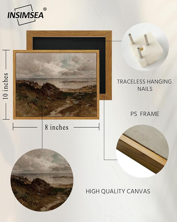 InSimSea Framed Canvas Wall Art Vintage Decor, Seaside Path Wilderness Landscape Oil Paintings for Wall Decorations, Coastal Wall Art for Living Room Bedroom Bathroom Wall Decor, 8
