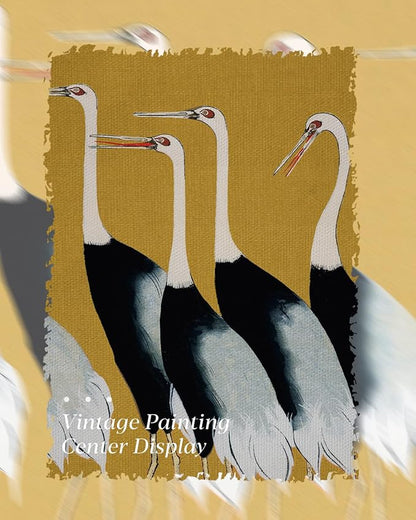HUARCEY Gold Framed Vintage Wall Art for Living Room, Animals Painting Prints Large Decor for Kitchen, Aesthetic Bedroom Wall Art Decor, Christmas Gifts for Friends or Family (Seven Cranes 24"x36")