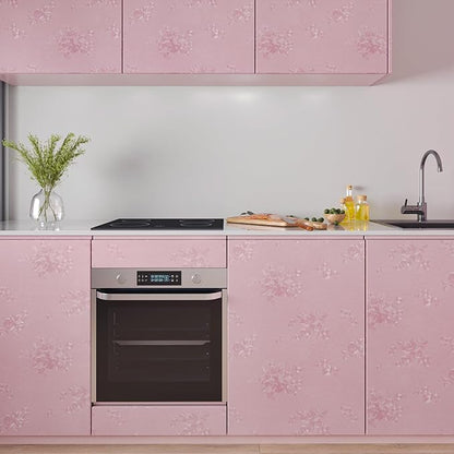 CHIHUT Pink Floral Wallpaper Stick and Peel 12"x100" Pink Embossed Flower Contact Paper Self Adhesive Removable Wallpaper for Renters Waterproof Solid Wall Paper for Drawers Walls Vinyl Roll