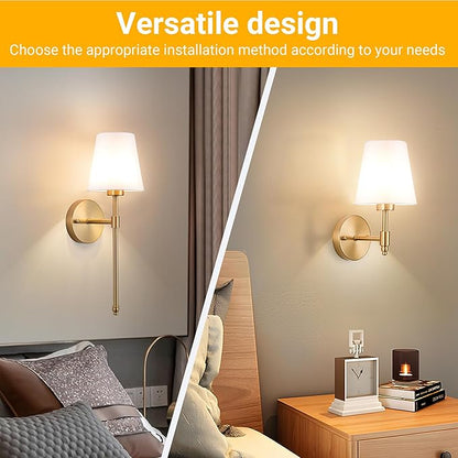 Peel and Stick Wall Sconces, Stick On Wall Sconce Set of 2, Battery Operated Wireless Wall Light, No Drill Adhesive Wall Lamp, Corn Bulb with 10000mAh Rechargeable Battery, Bedroom Wall Decor