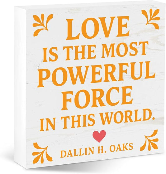 Valentines Desk Decor, Valentine's Day Home Office Table Sign for Wife Daughter from Dad Husband, Valentine Gifts Decorations for Porch Tiered Tray Shelf Party, Love Is The Most Powerful Force