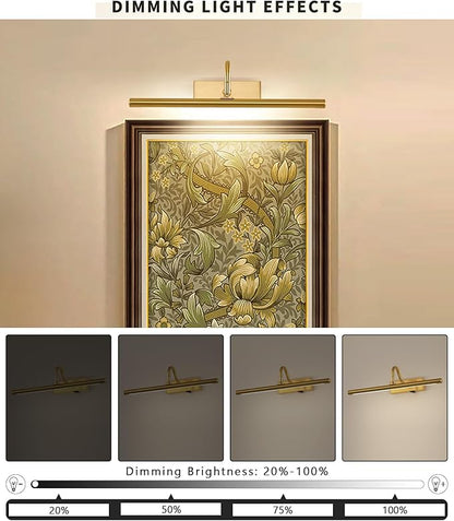 Picture Light for Wall, 5000mAh Rechargeable Wireless Remote Lights, Dimmable Gold LED Art Painting Light with 3 Color Temps, Display for Gallery, Living Room, Bedroom, Hallway (16-Inch)