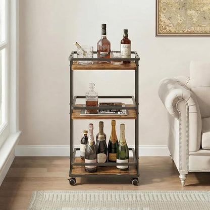 Bar Carts for the Home with Wheels, 3 Tier Beverage Bar Cart with Storage Shelves, Coffee Bar Cabinet for Your Home Entertainment